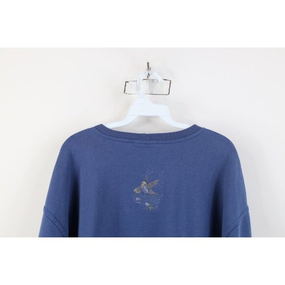 Vintage 90s Streetwear Womens 2XL Faded Nature Cat Kitten Bird Sweatshirt Blue - Picture 15 of 16